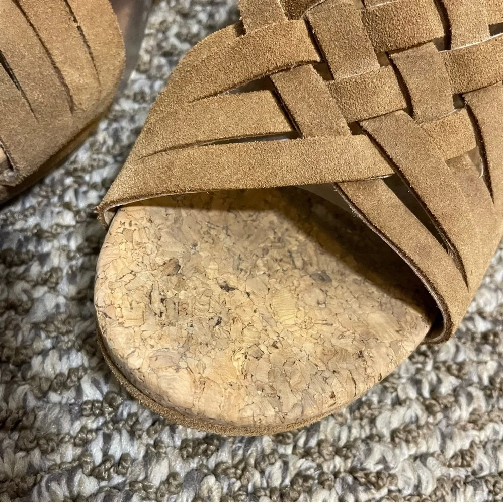 UGG Lilah Wedge Chestnut Brown Suede Cork Strappy Sandals Slip On